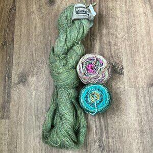 Brushed Mohair and Merino Wool Yarn Bundle Green and Multi Color